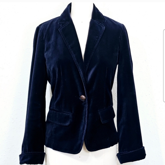J. Crew Cotton Velvet Blazer in Navy Blue Size 2 - Picture 1 of 10